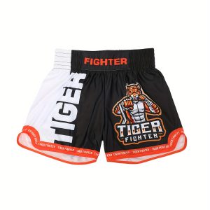 Men's Letters & Tiger Print Boxing Shorts, Sports Quick-drying Unisex Shorts For Summer Boxing Training
