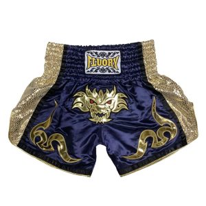 FLUORY Muay Thai Shorts, Embroidered Sports Trunks For Boxing Workout Fighting Training
