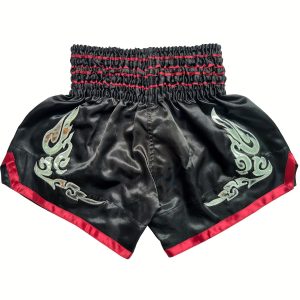 Men's Loose Clouds Embroidery Graphic Print Boxing Shorts, Active Elastic Waist Sports Trunks For Boxing Workout Fighting Training