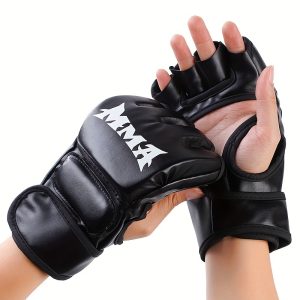 1Pair Thick Boxing Gloves, Half Finger Punching Gloves, Kickboxing Muay Thai Mitts, Boxing Training Equipment